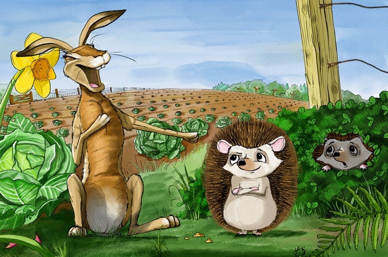 Hedgehog and hare illustration staging step 3