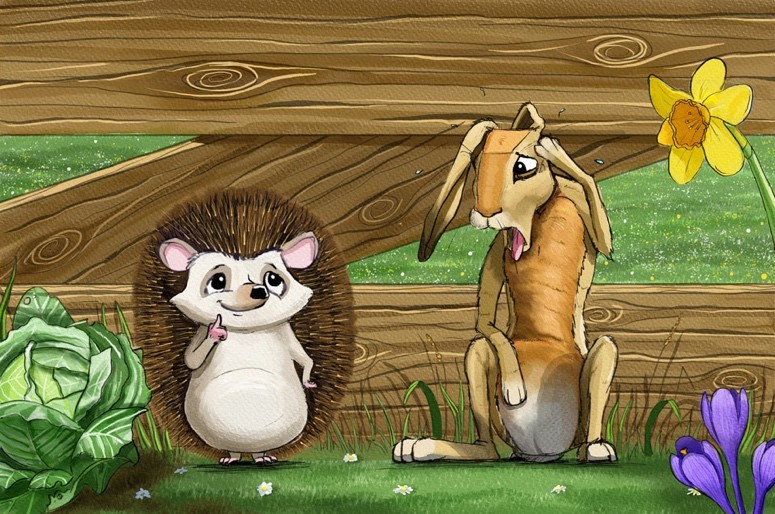 Hedgehog and hare illustration staging step 4