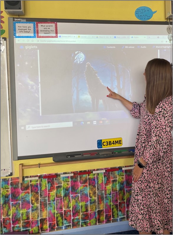 Teachers at Pontnewydd share Giglets books on the interactive whiteboard